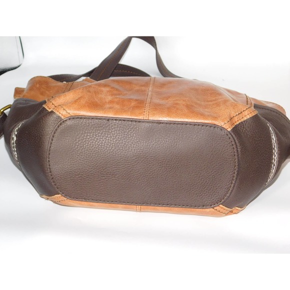 The Sak Womens Shoulder Bag Brown Tan Color Block Leather Handbag - Picture 6 of 8